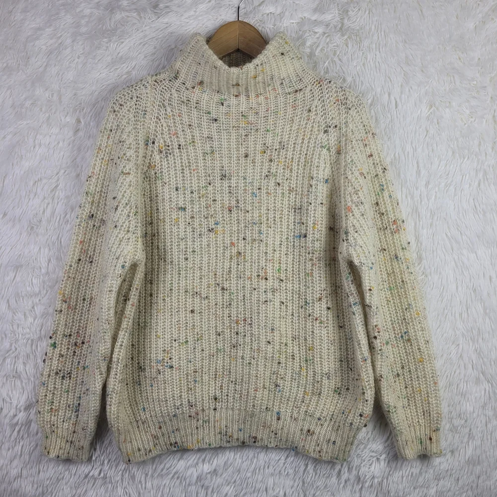 Asos Womens Sz 6 Mohair Blend‎ Cream Speckled High Neck Sweater Chunky Colorful